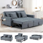 European Simple Style Two Seats Folding Sleeper Sofa Bed Cheap Small Size Dark Gray Up-holstered Living Room Sofa Bed for Relax