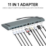 11 in 1 Type C Hub HDTV 4K30hz VGA PD Charging 100Mbps Ethernet USB C Docking Station for Laptop