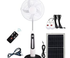 16 18 Inches AC DC 12V Charging 5 Blade Rechargeable Stand Fan with Panel and Battery