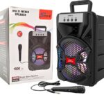 ZQS6138 Portable Karaoke Speaker with RGB LED Lighting Mic Clock Function Battery Powered DC Power Source Active Type Speaker