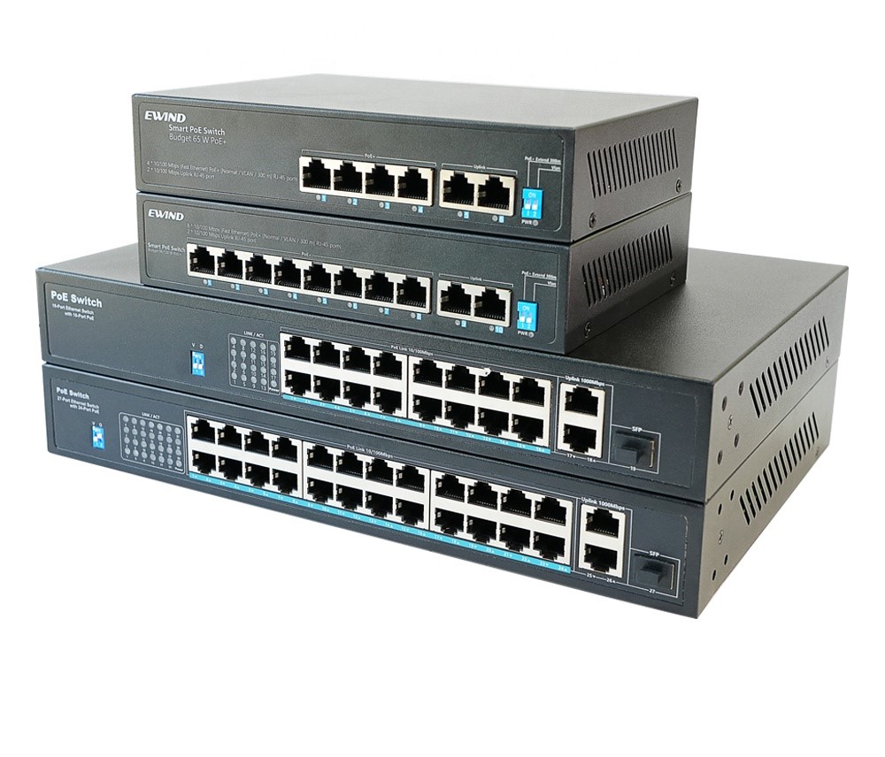 OEM 4 8 16 24 Port 100Mbps CCTV Network Ethernet PoE Switch 48V 10/100M for IP Camera