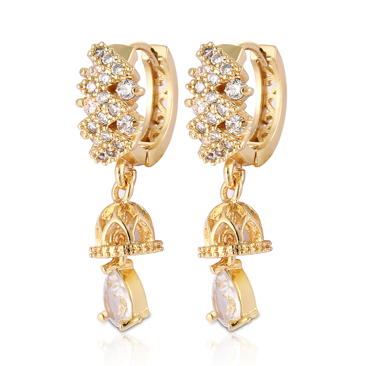 Bisuteria Al Por Mayor China 18K Oro Grande Para Mujer Aretes Bisuteria Fashion Gold Plated Zircon Earrings Jewelry for Women
