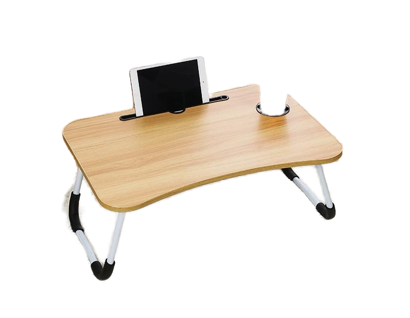 Portable Foldable Laptop Desk Card Slot Cup Holder Durable Metal Material Simple Wooden Design for Home Office Student Dormitory
