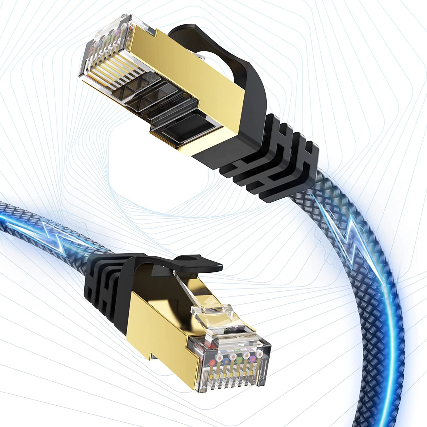 Customized High Speed Communication Cat 8 Network Cable 40Gbps 2000MHz SFTP Braided Flat RJ45 Eternet Patch Cable