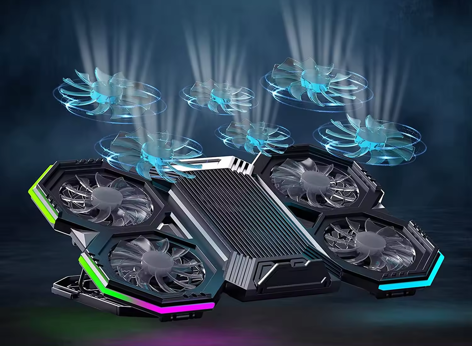 RGB Ergonomic Comfort Notebook Cooler Lightweight Gaming Laptop Cooler Stand Laptop Cooling Pad with 6 Cooling Fans