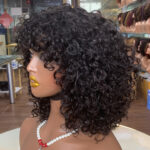 Luxury Curl Super Double Drawn Hair Machine Made Wigs,Natural Color 12Inches Raw Human Hair Bob Wigs With Bangs