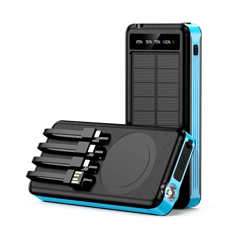 The Solar Power Bank Comes with a Built-in Cable, a 10,000 Mah Wireless Charging Portable Waterproof Power Bank for Outdoor Use