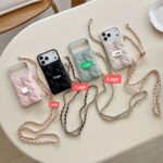 PC Material Hot-selling PU Leather iPhone 17 Pro Max Phone case with Crossbody Chain and Card Holder