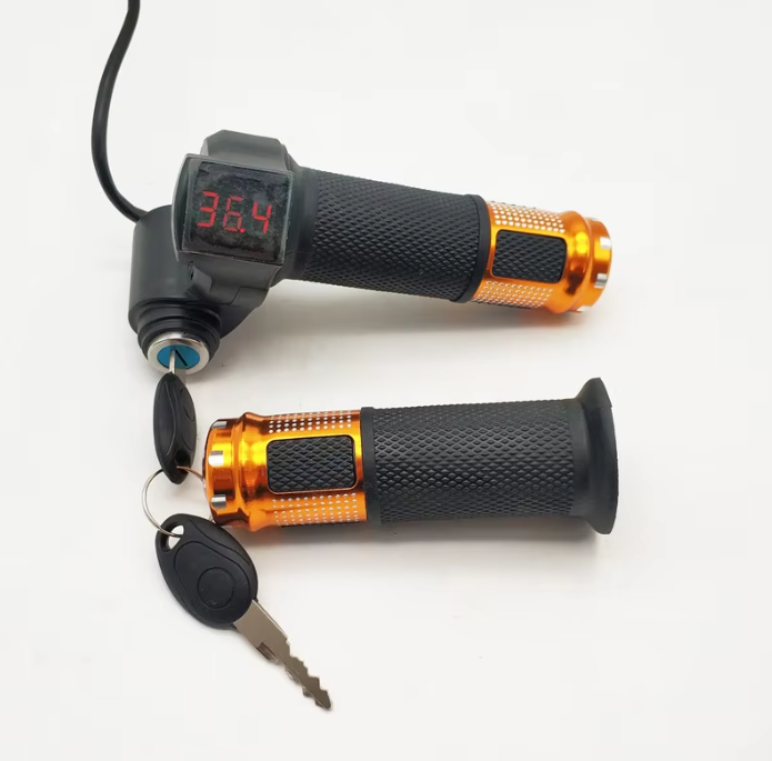 12V-96V Ebike Twist Throttle With Handle for Electric Bike Throttle With LCD Display Indicator Gas Handle Throttle Lock Key