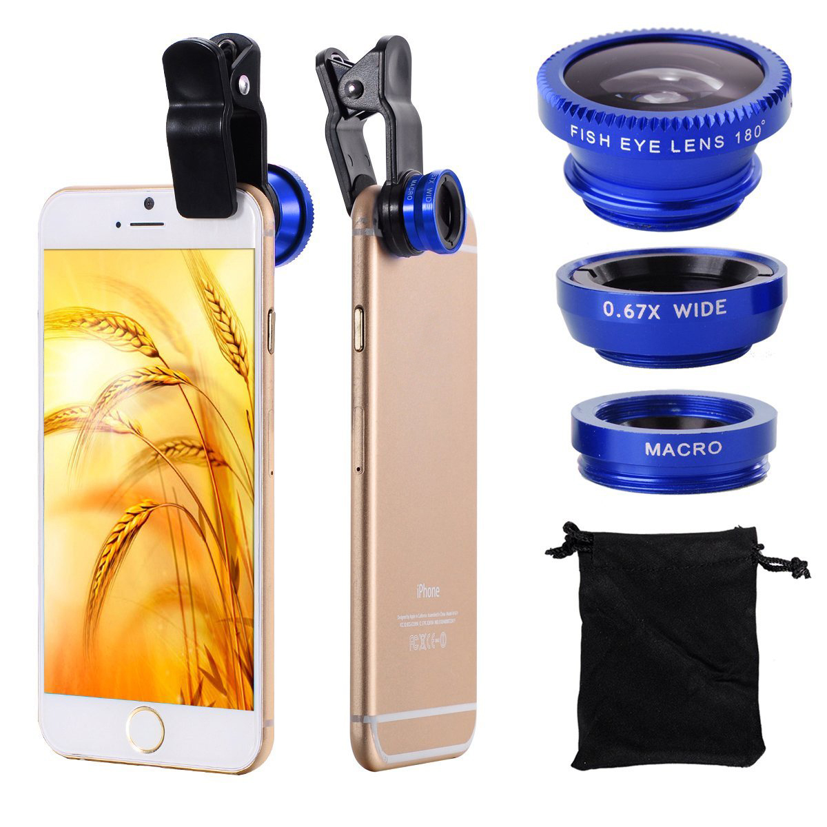 3 in 1 Wide Angle Macro Fisheye Phone Lens Kit 0.67X Wide Angle Zoom Fish Eye Macro Lenses with Fixation Clip for iPhone