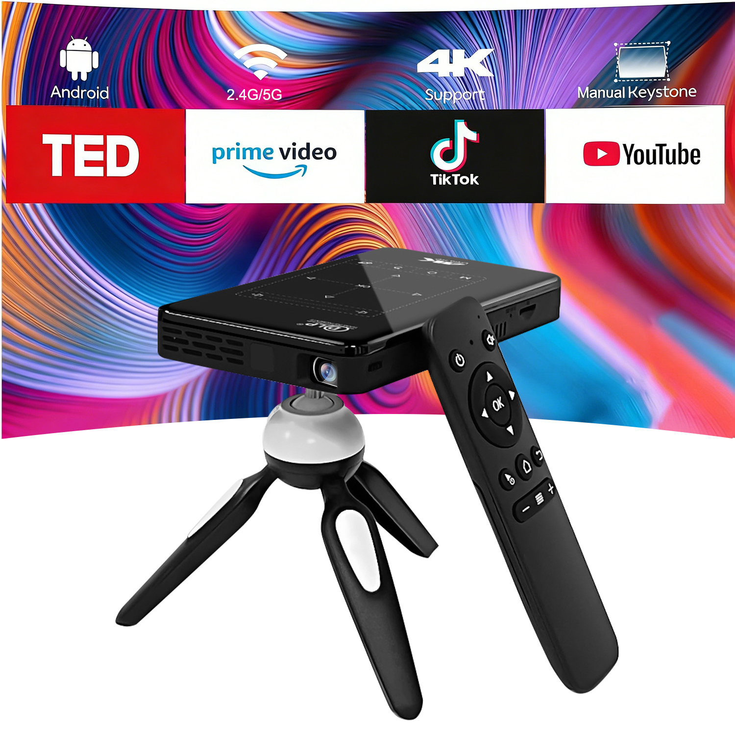 P09II OEM Factory 3D Smart Mini Portable DLP LED Projector Video Touch Screen BT WiFi Rechargeable Home Theater Mobile