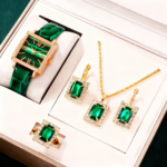 2025 5pcs/set Women Watch Vintage Square Pointer Quartz Watch and Rhinestone Jewelry Set Gift Christian Products