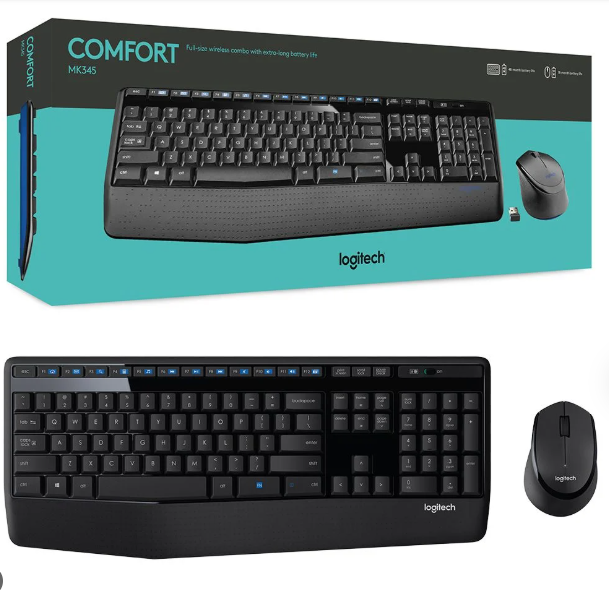 Logitech MK345 Wireless Keyboard & Mouse Combo Full - Size, with a 2.4G Wireless Receiver, Black Color