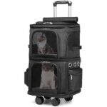Double-Compartment Pet Carrier Backpack With Wheels for Small Cats and Dogs Rolling Carrier for 2 Cats Perfect for Traveling