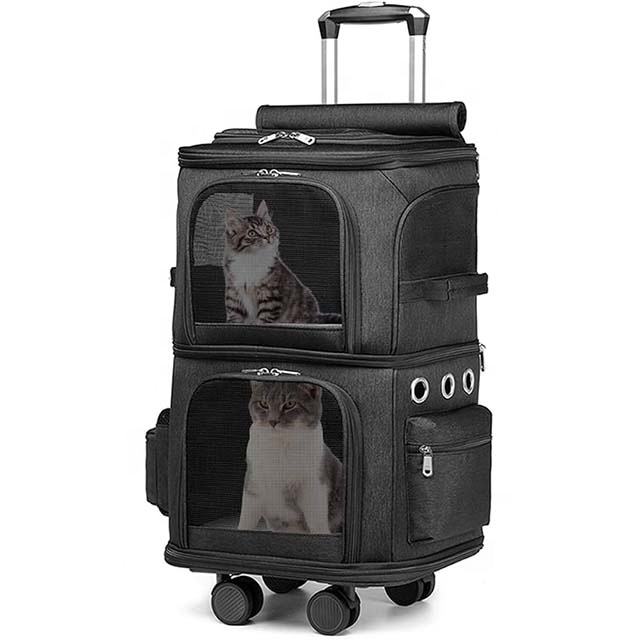 Double-Compartment Pet Carrier Backpack With Wheels for Small Cats and Dogs Rolling Carrier for 2 Cats Perfect for Traveling